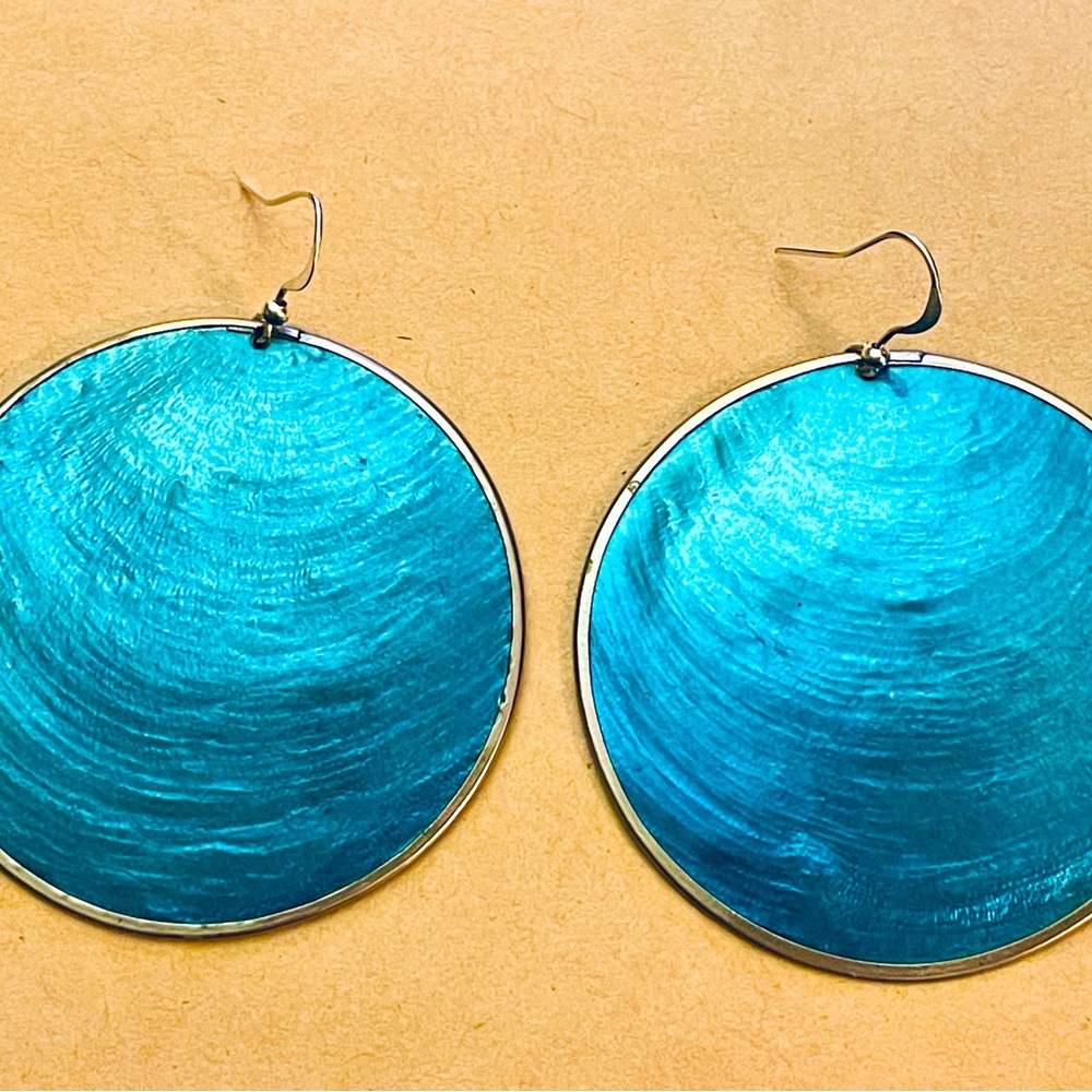 Capiz Shell Earrings by Culture Mix - Electric Blue (Large)